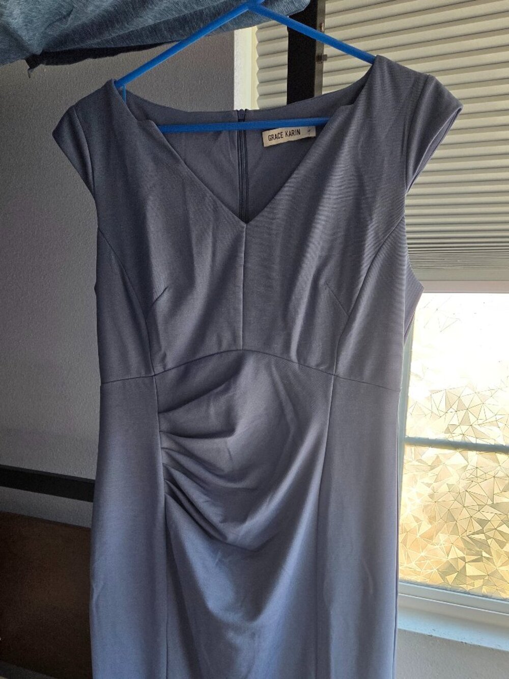 Bodycon Dress Cap Sleeve V-Neck Knee Length - Light Blue